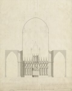Innenraum der Kathedrale von Lichfield - Eingang vom Chor zum Kirchenschiff: Zeichnung und Waschung von James Wyatt