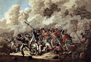 Niederlage der französischen Garde durch die Highlander, La Haye Sainte, während der Schlacht von Waterloo, 1815 von Jan Anthonie Langendyk