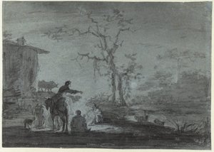 Hirten am Lagerfeuer im Mondlicht von Jan Asselijn (possibly)