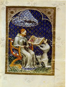 Jean de Vaudetar überreicht sein Geschenk eines Buches an Karl V. von Frankreich. Aus der Bible historiale von Jean de Vaudetar, 1372 von Jan Bondol