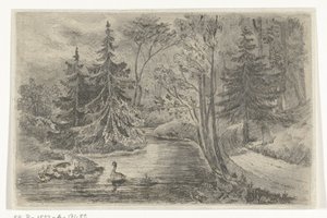 Waldweg bei einem Teich mit Enten von Jan Bos Wz.