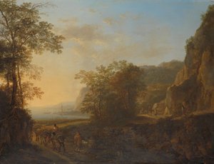 Italienische Landschaft mit Blick auf einen Hafen