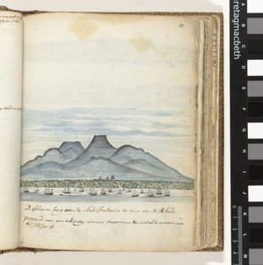 Der Blaue Berg über der Stadt Batavia, gesehen von der Rheede von Jan Brandes