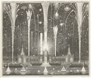 Feuerwerk in Den Haag zur Feier des Aachener Friedens, 1749 von Jan Caspar Philips