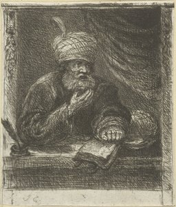 Mann mit Turban hinter einem Schreibtisch von Jan Chalon