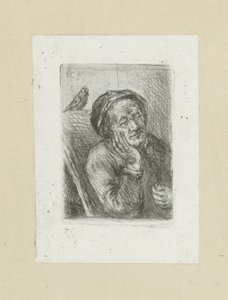 Schlafender alter Mann mit Vogel (The Compleat Work of Etchings by John Chalon)