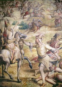 Kampagne von Kaiser Karl V. gegen die Türken in Tunis 1535: Die Eroberung von Goletta, Detail eines Fußsoldaten mit einem abgetrennten Kopf von Jan Cornelisz Vermeyen