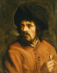 Ein Mann, der eine Tonpfeife raucht