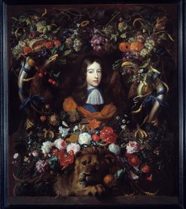Porträt von Wilhelm III. von Oranien in einem Blumenmedaillon von Jan Davidsz de Heem