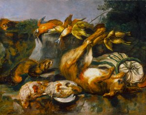 Erlegtes Wild und Wiesel