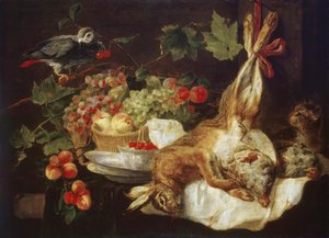 Hase, Obst und Papagei