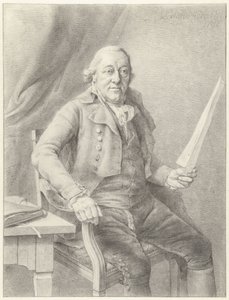 Porträt von Reinier Vinkeles I, sitzend auf einem Stuhl mit einem Blatt Papier in der Hand von Jan Gerard Waldorp