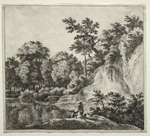 Der vom Fluss umspülte Felsen von Jan Hackaert