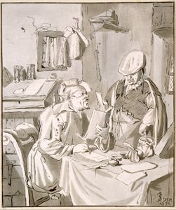 Zwei Männer diskutieren über Geld in einem Büro, 1672, kopiert von Cornelis Ploos van Amstel oder Christian Josi von Jan Havickszoon Steen