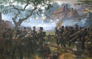 Nassau-Truppen bei Hougoumont während der Schlacht von Waterloo von Jan Hoynck van Papendrecht