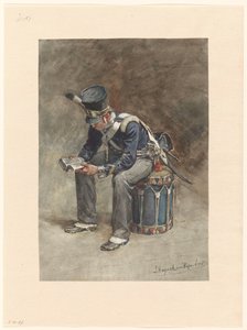 Sitzender lesender Tambour der Infanterie
