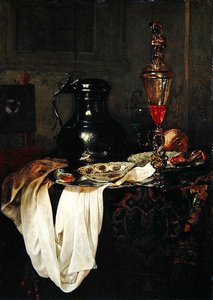 Stillleben mit Zinnkrug und Kelch mit Deckel