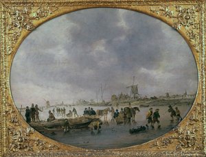 Winterszene mit Figuren auf einem zugefrorenen See
