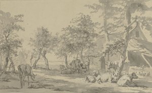 Vieh unter Bäumen bei einem Bauernhof von Jan Kobell (I)