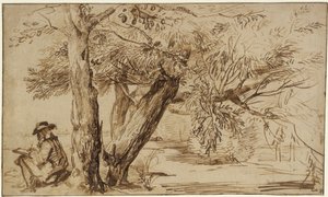 Landschaft mit einem Zeichner am Waldesrand von Jan Lievens