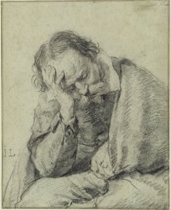 Studie eines Mannes, der den Kopf in die rechte Hand stützt von Jan Lievens