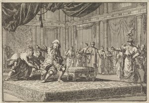 Dem französischen Gesandten in Konstantinopel wird der Sessel entrissen, den er neben den Sessel des Großwesirs gestellt hatte, 1677 von Jan Luyken