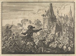 Afgeslagen bestorming van de muren van Livron, door de Hugenoten verdedigd, 1574 von Jan Luyken