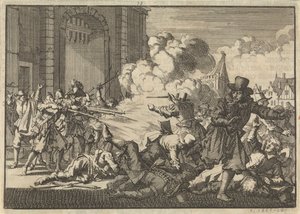 Aufruhr in Rotterdam wegen der Verhaftung eines remonstrantischen Predigers, 1621 von Jan Luyken