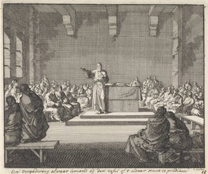 Predigt eines Priesters am Altar von Jan Luyken
