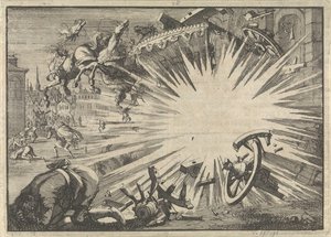 Kutsche und Pferde von König Ludwig XIII. durch Explosion einer Höllenmaschine zerstört, ca. 1625 von Jan Luyken