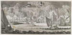 Ansicht des Dorfes Durgerdam, nahe Amsterdam, während des Brandes von 1687