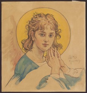 Engelsbüste, Entwurf für die Polychromie der Marienkirche in Krakau von Jan Matejko