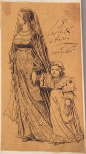 Skarbczyk. Frau mit Mädchen in Kleidung des 18. Jahrhunderts von Jan Matejko