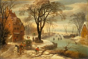 Eine Winterlandschaft mit Stadtbewohnern auf dem Eis von Jan and Momper Joos de Brueghel