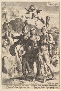 Herkules wird der bergige Weg zum Tempel des unsterblichen Ruhms gezeigt in der Begleitung..., ca. 1591