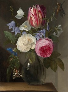 Rosen und eine Tulpe in einer Glasvase, ca. 1650-1660