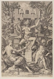 Bacchus sitzt auf einem Fass von Jan Sadeler I