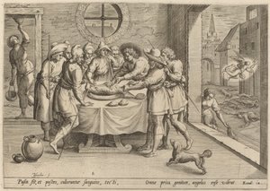 Vorbereitung auf das Passahfest von Jan Sadeler I, after Maarten van Cleef