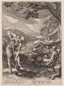 Adam und Eva bei der Arbeit, aus der Geschichte der ersten Eltern der Menschheit