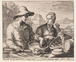 Bauer und seine Frau auf dem Markt