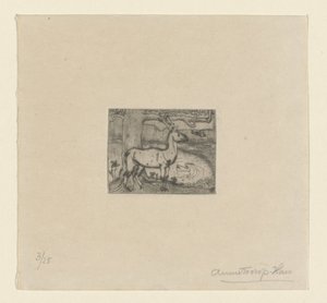 Hirsch bei einem Baum vor einem Teich von Jan Toorop