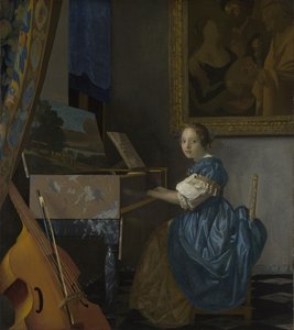 Eine junge Frau sitzt an einem Virginal, um 1670