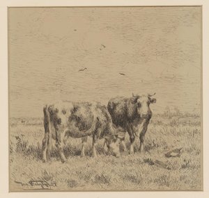 Zwei Kühe auf einer Weide von Johannes Martinus Vrolijk