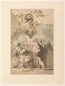 Frontispiz-Entwurf für Edward Simson, Chronicon Catholicon von Jan Wandelaar