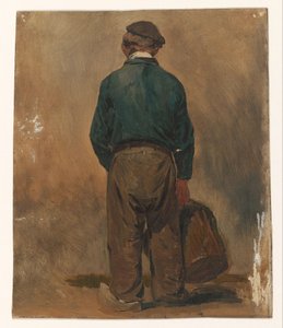 Fischer, mit einem Korb in der Hand, von hinten gesehen von Jan Weissenbruch