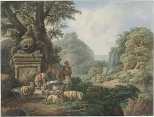 Landschaft mit Hirten an einem Wasserplatz