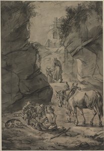 Bauern in einer felsigen Landschaft