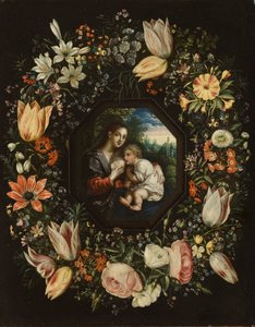 Madonna und Kind in einem Blumenkranz, ca. 1625