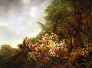Johannes der Täufer predigt einer Menge von Jan or Joan van Noordt