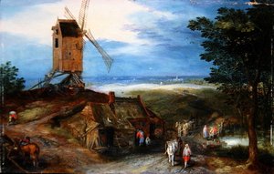 Eine weite Landschaft mit Reisenden